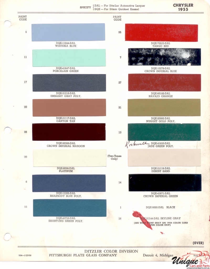 1955 Chrysler Paint Charts PPG 1